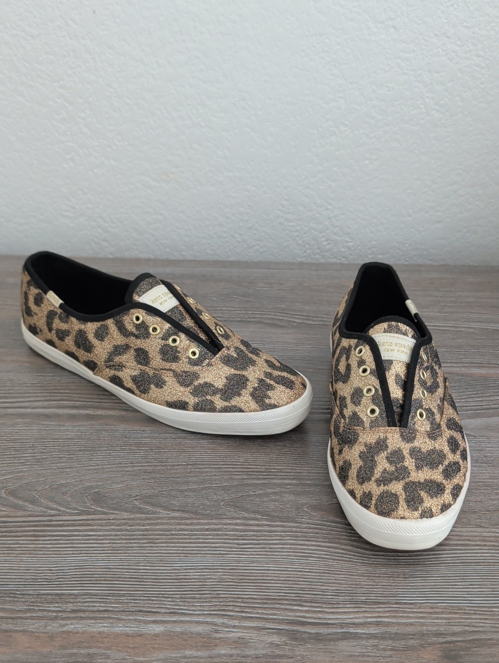 New Keds X Kate Spade Sparkly Leopard Gold & Black Sneakers 8.5 Gym Shoes